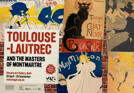 artwork for Toulouse Lautrec showing a brick wall decorated with posters